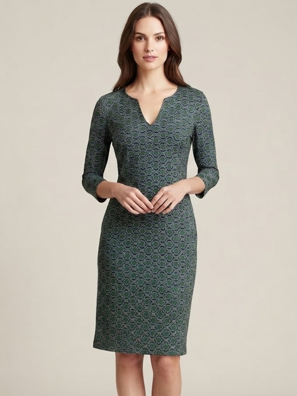Jude Connally Green & Navy Geometric Sheath Dress - Size XS - EUC Like New